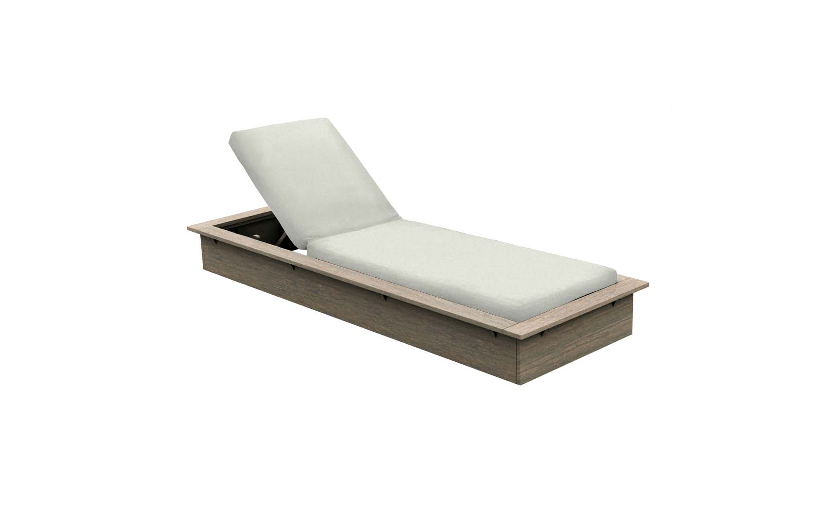 Echo Design chaise lounge in modern minimalist style with wooden frame and gray fabric cushions