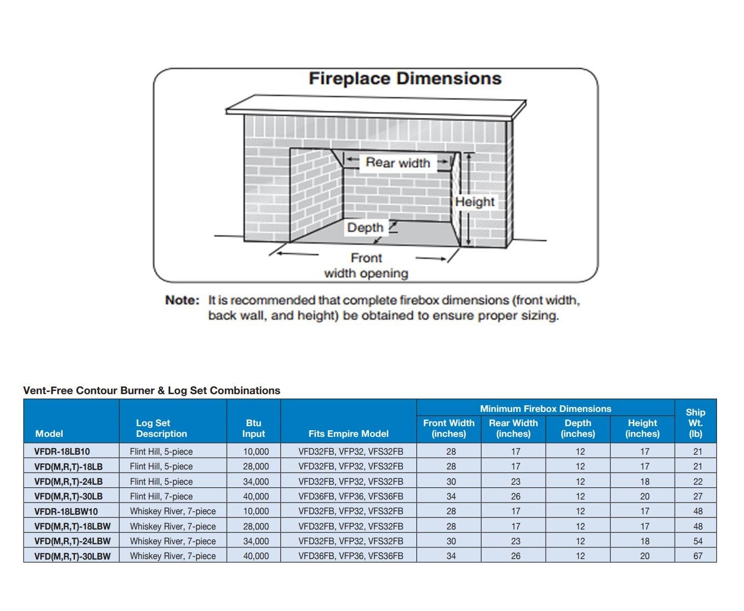 Empire Vent-Free Contour Gas Burner with Refractory Concord Gas Log Set