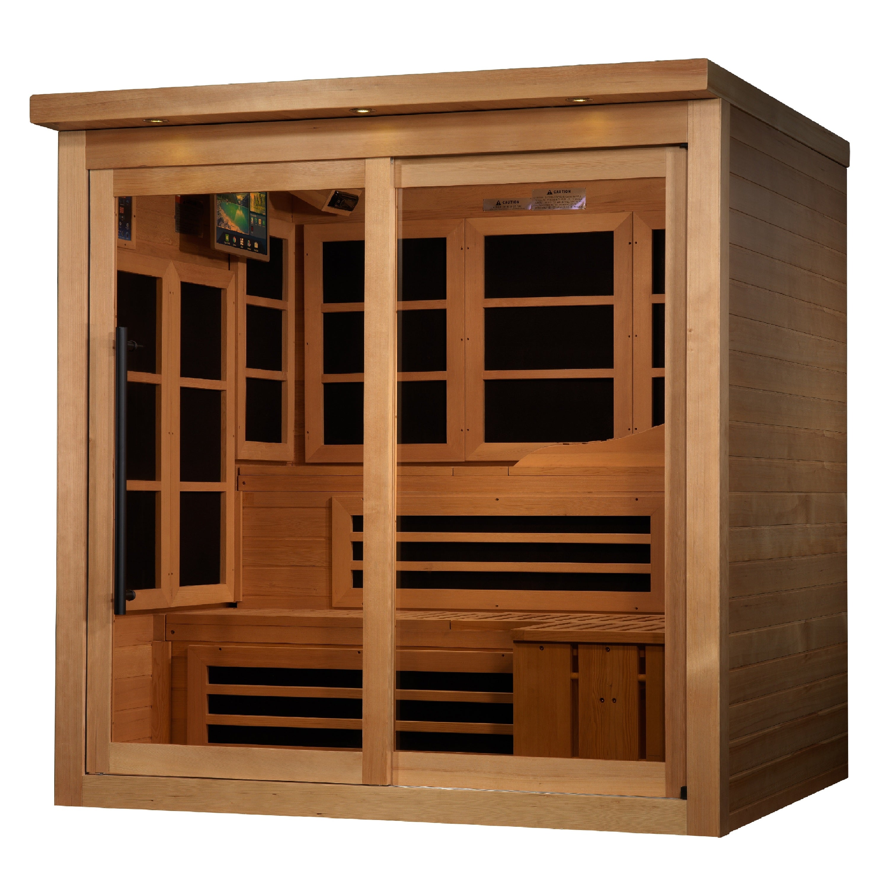 Golden Designs 6-Person Near Zero EMF FAR Infrared Sauna with Red Light & Sliding Glass Door (Canadian Hemlock) | Model: GDI-6996-02 Elite