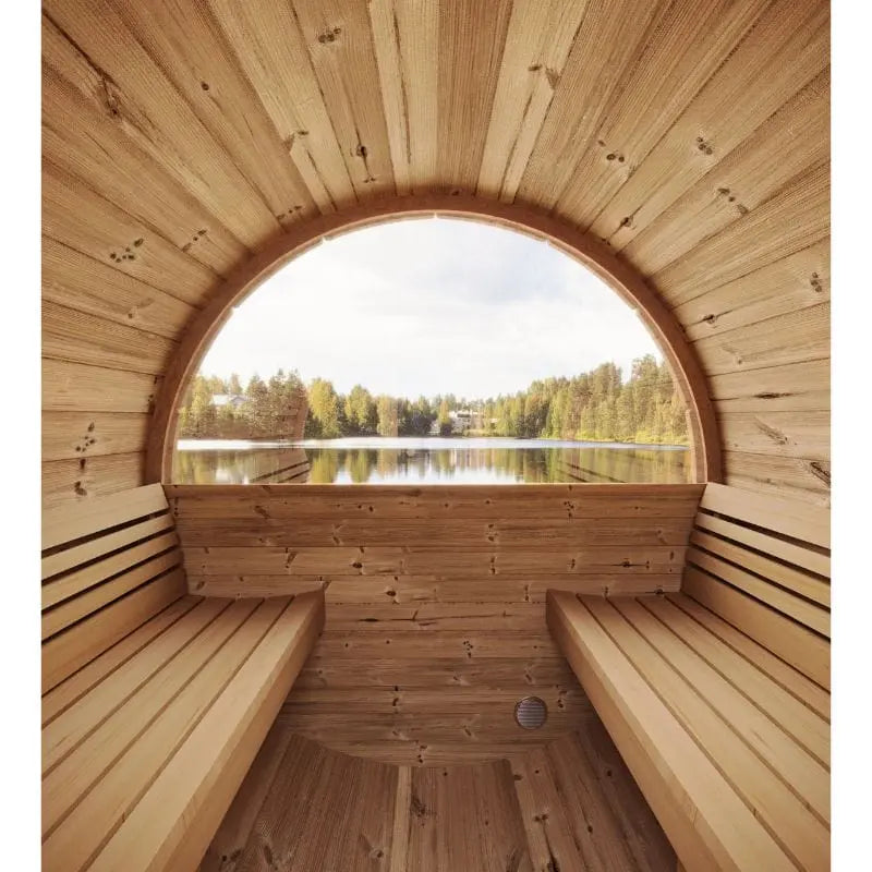 SaunaLife 4-Person Half-Moon Panoramic Outdoor Barrel Sauna Model E7W | AQVINA World - Aqvina LLC