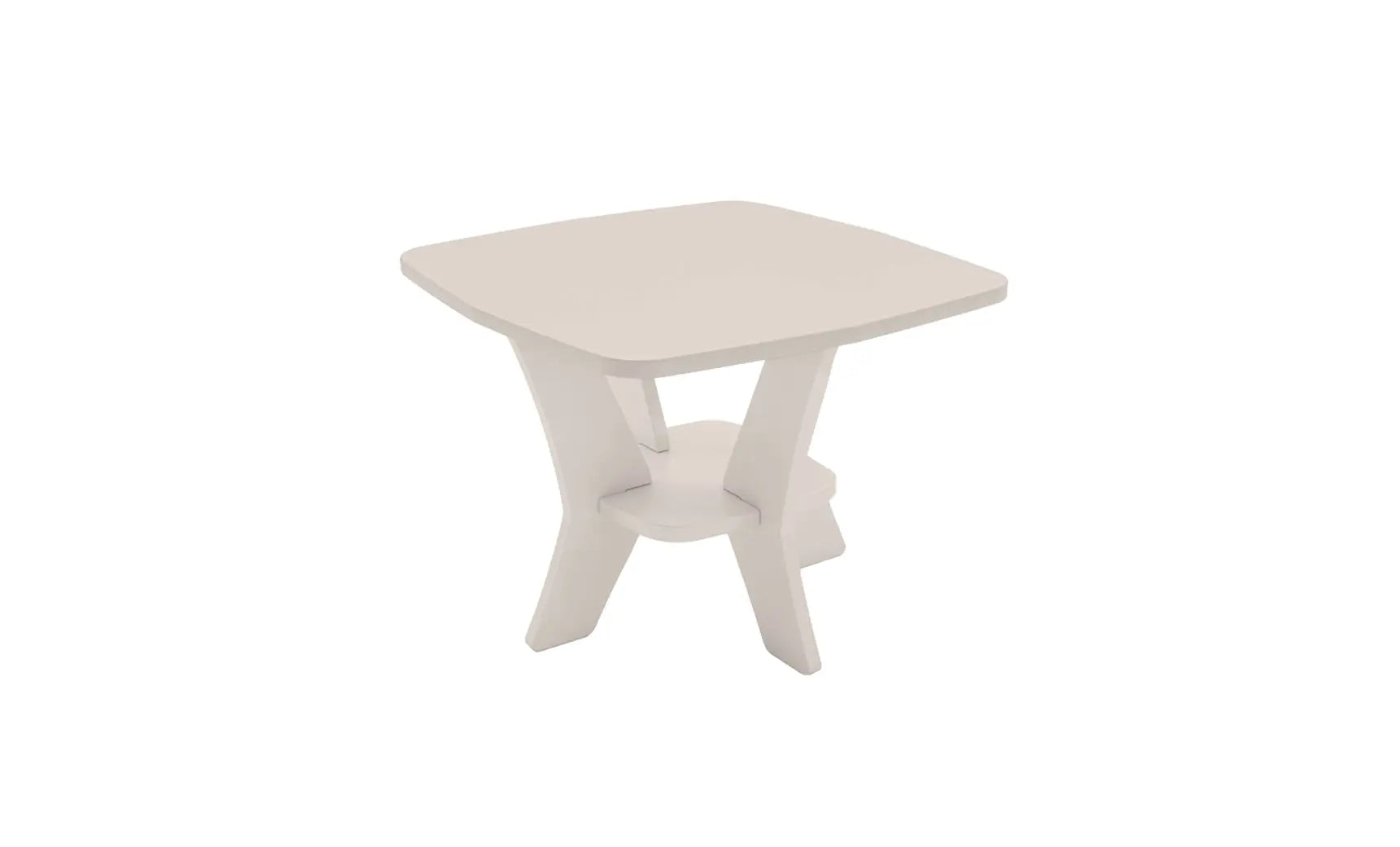 Mainstay square side table in weathered oak finish with a smooth surface and four legs.