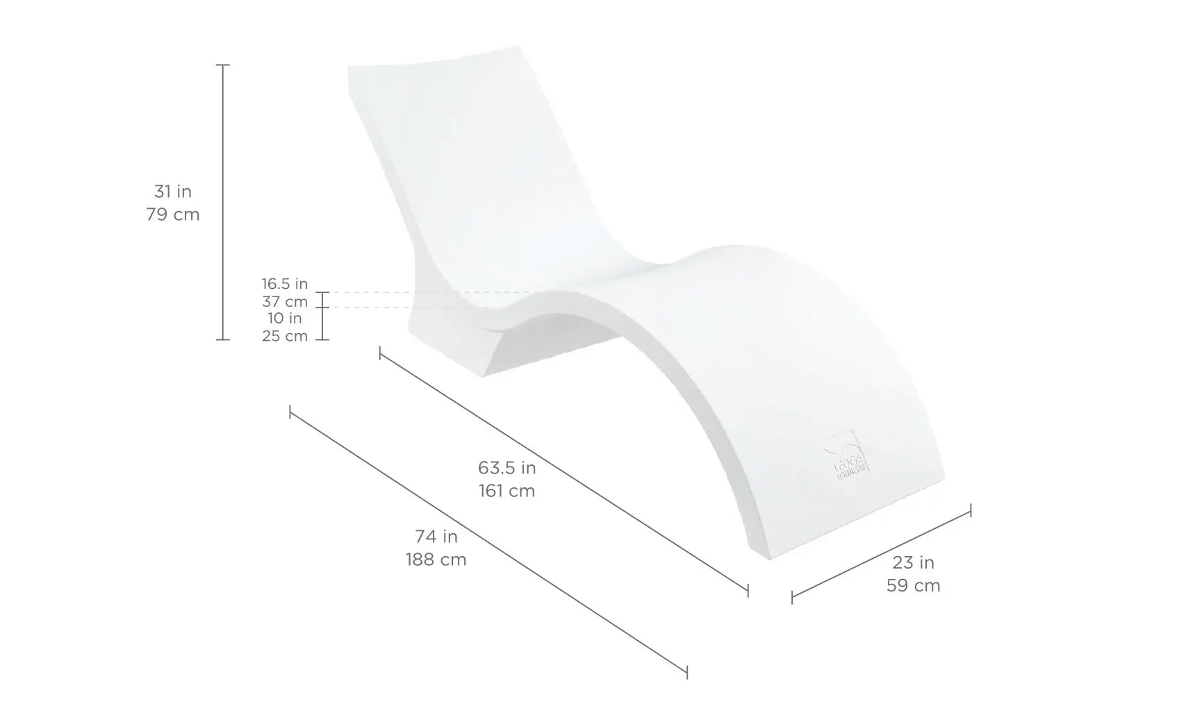 Signature Chaise deep reclining lounge chair in dark fabric with wooden frame and armrests