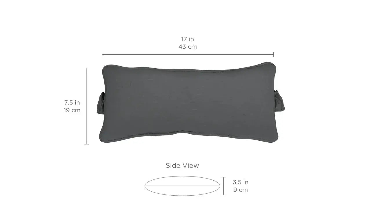 Signature headrest pillow with soft fabric cover and adjustable design for comfortable support during travel.
