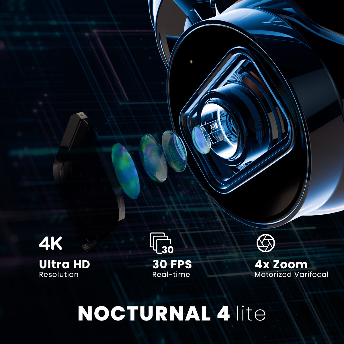 Nocturnal Series N4 Lite 4K IP Wired Turret Security Camera with Motorized Varifocal Lens, Real-Time 30FPS Recording