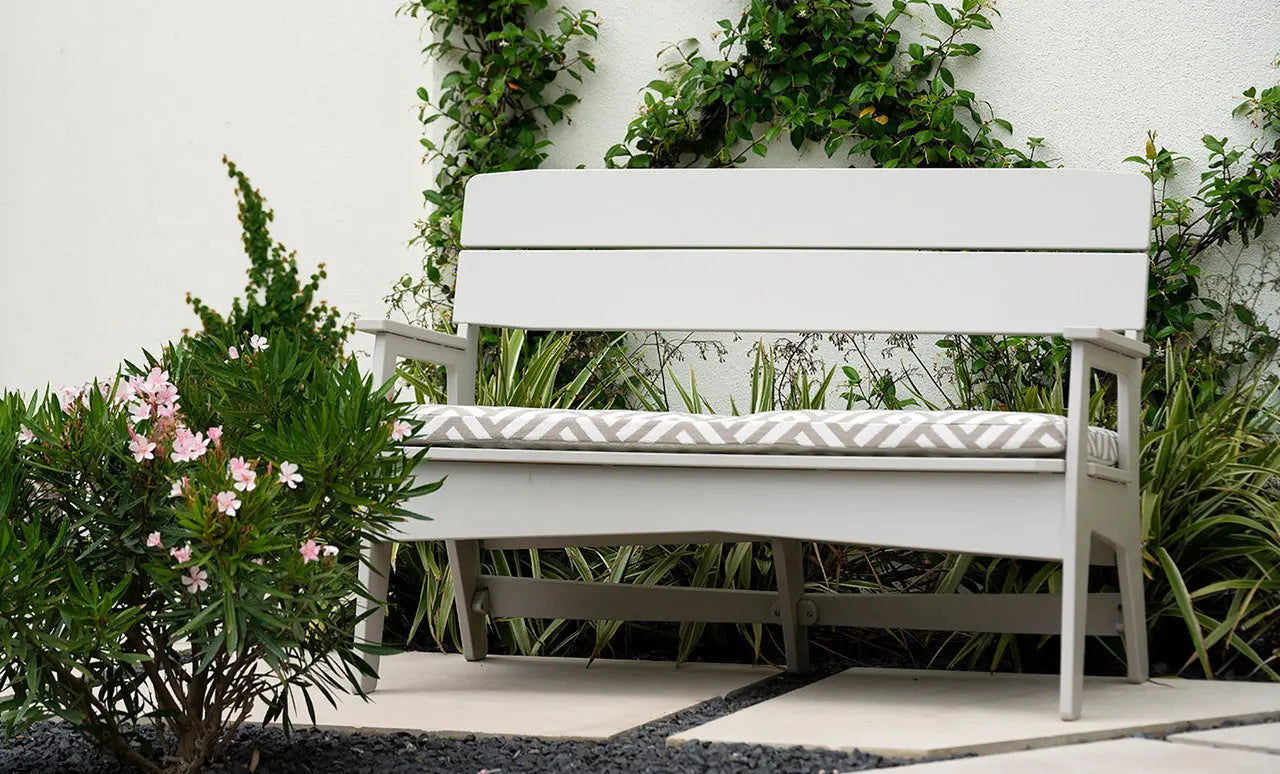 Mainstay rectangular outdoor bench cushion in navy blue fabric