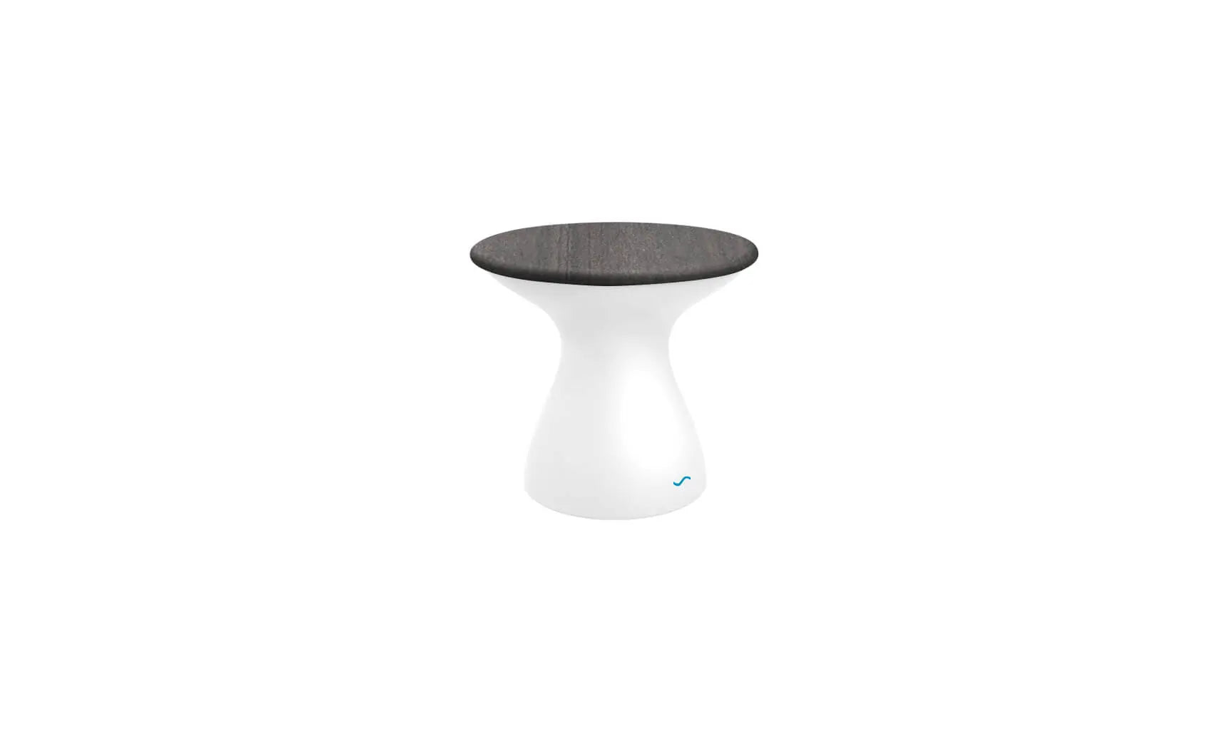Autograph standard side table in walnut finish with glass top and metal legs