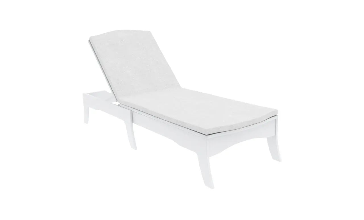 Legacy chaise lounge cushion in soft beige fabric with tufted design and square corners.