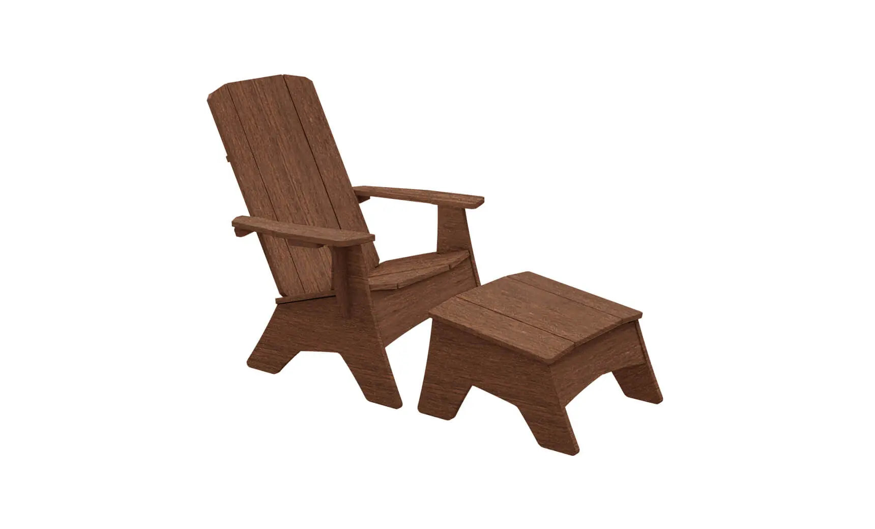 Mainstay Adirondack-style wooden ottoman with woven brown seat and metal legs