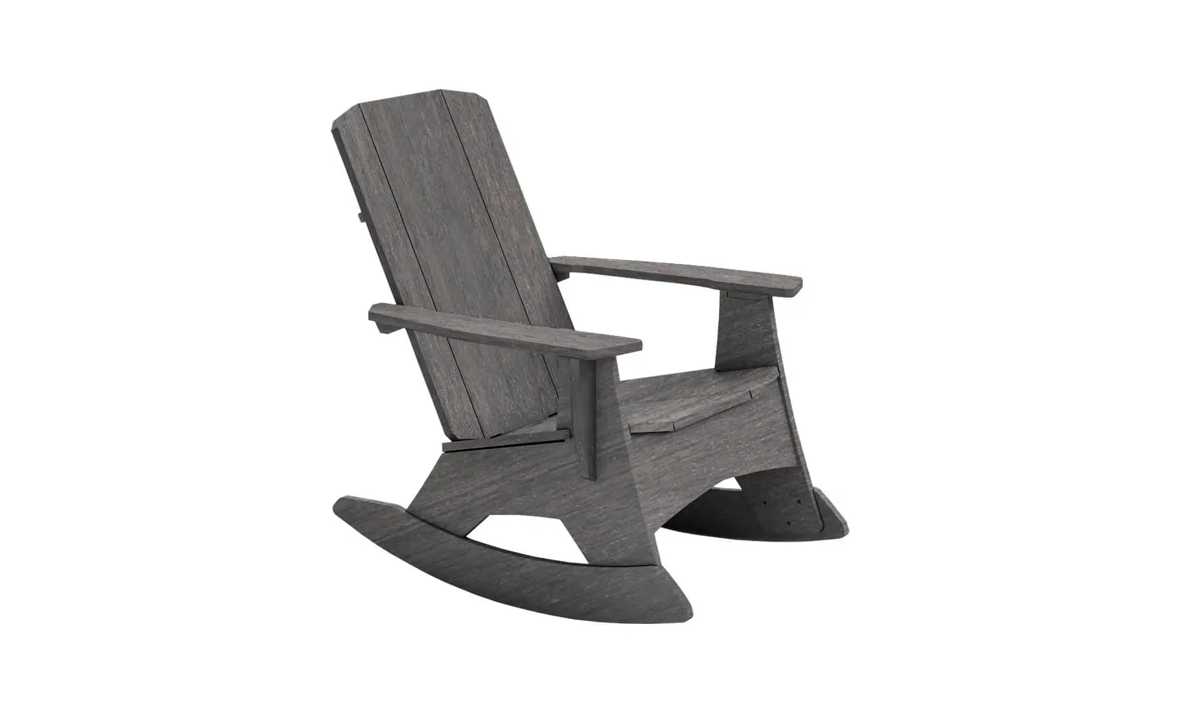 Mainstay Adirondack rocker in weathered pine finish with cushioned seat and armrests