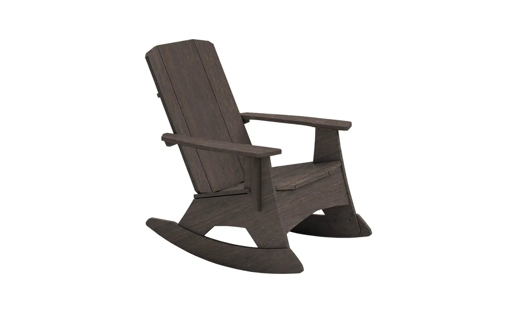 Mainstay Adirondack rocker in weathered pine finish with cushioned seat and armrests