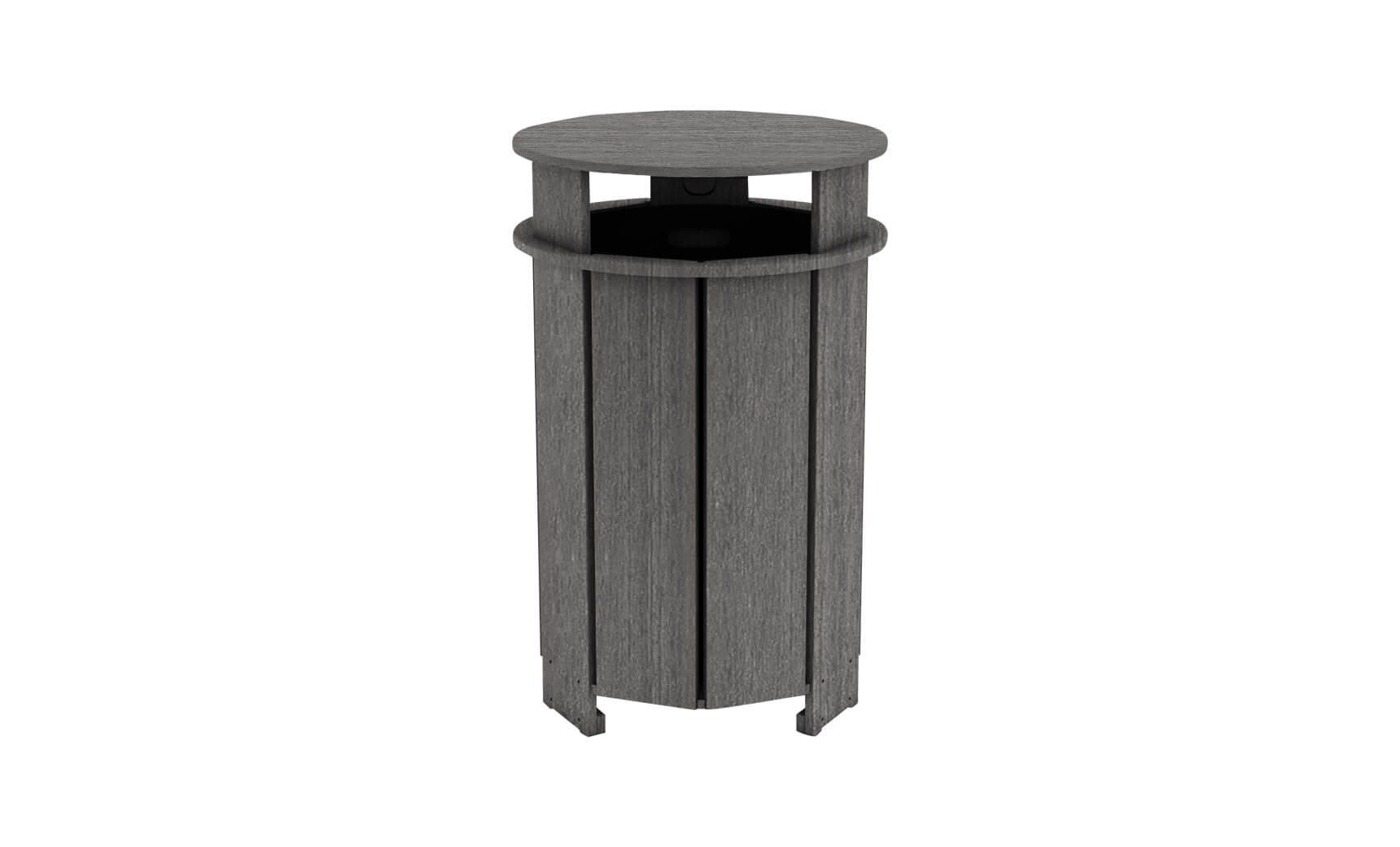 Mainstay outdoor trash bin in gray with a lid and wheels.