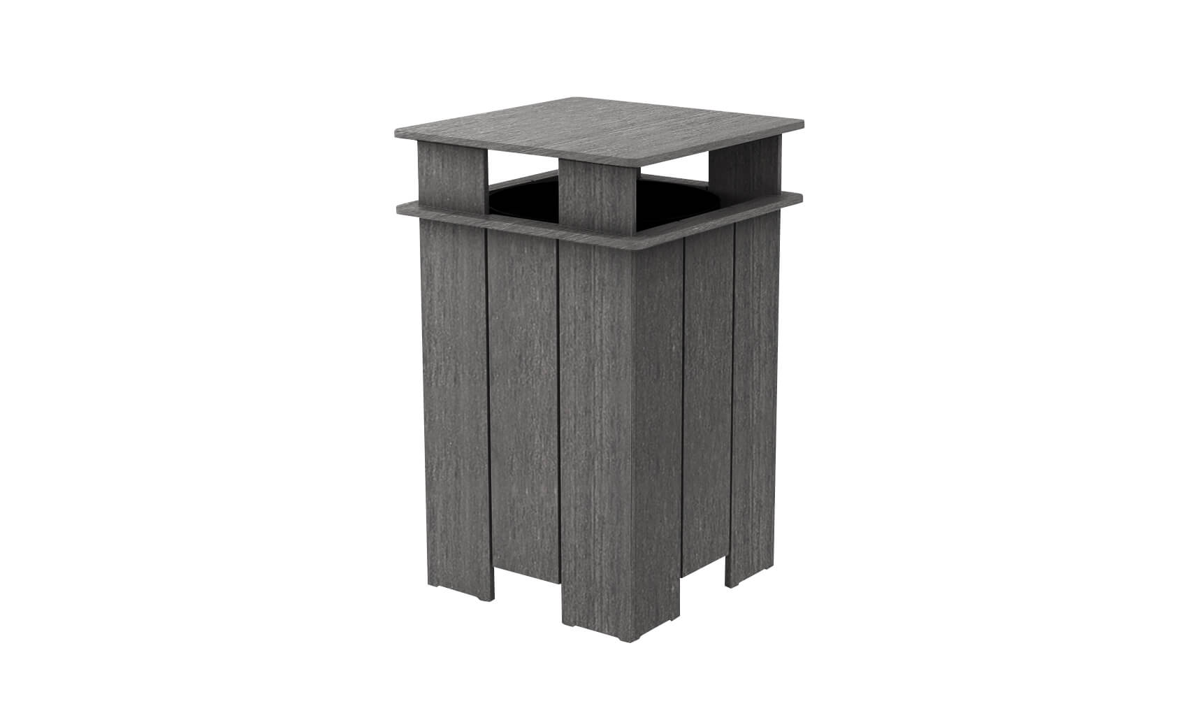 Mainstay black trash bin with lid and four wheels for easy mobility.
