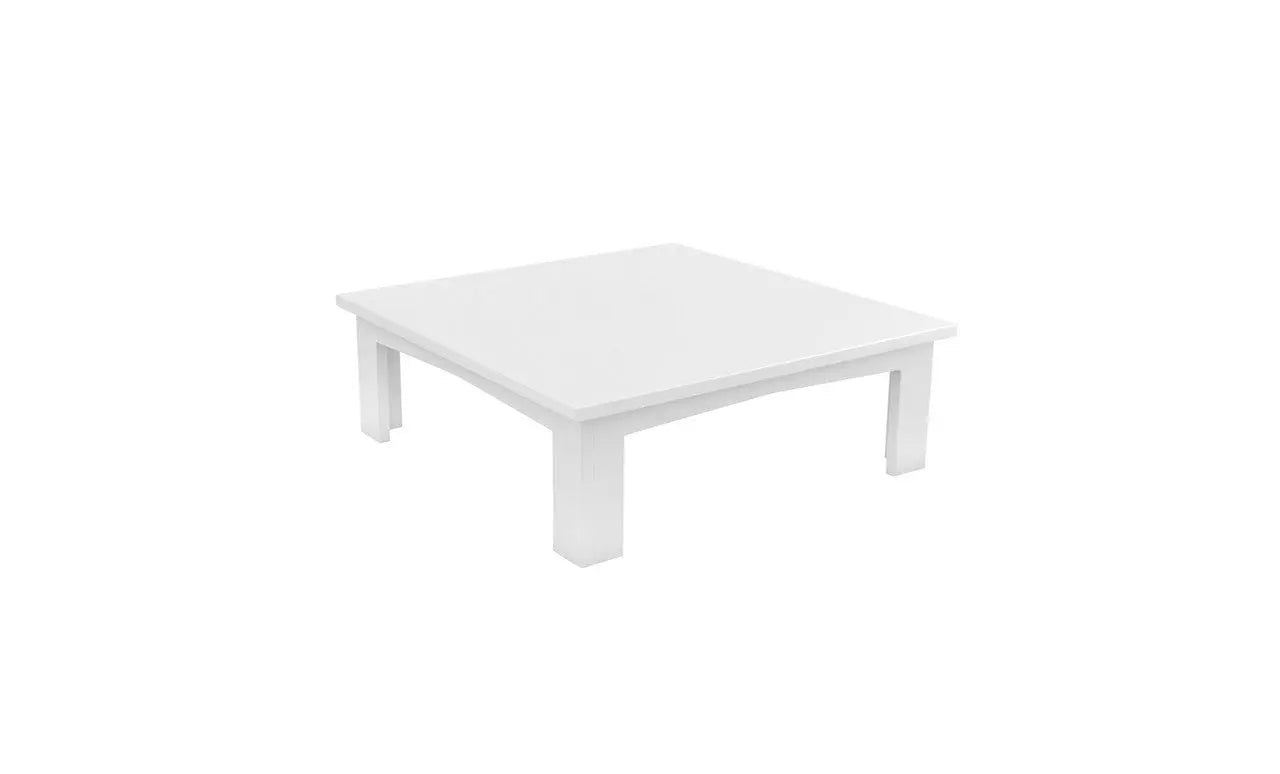 Mainstay square coffee table with a dark wood finish and glass top.