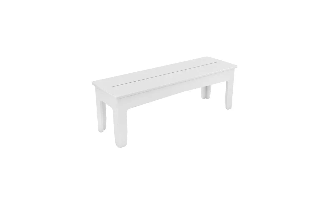 Mainstay wooden dining bench with slatted seat and four legs.