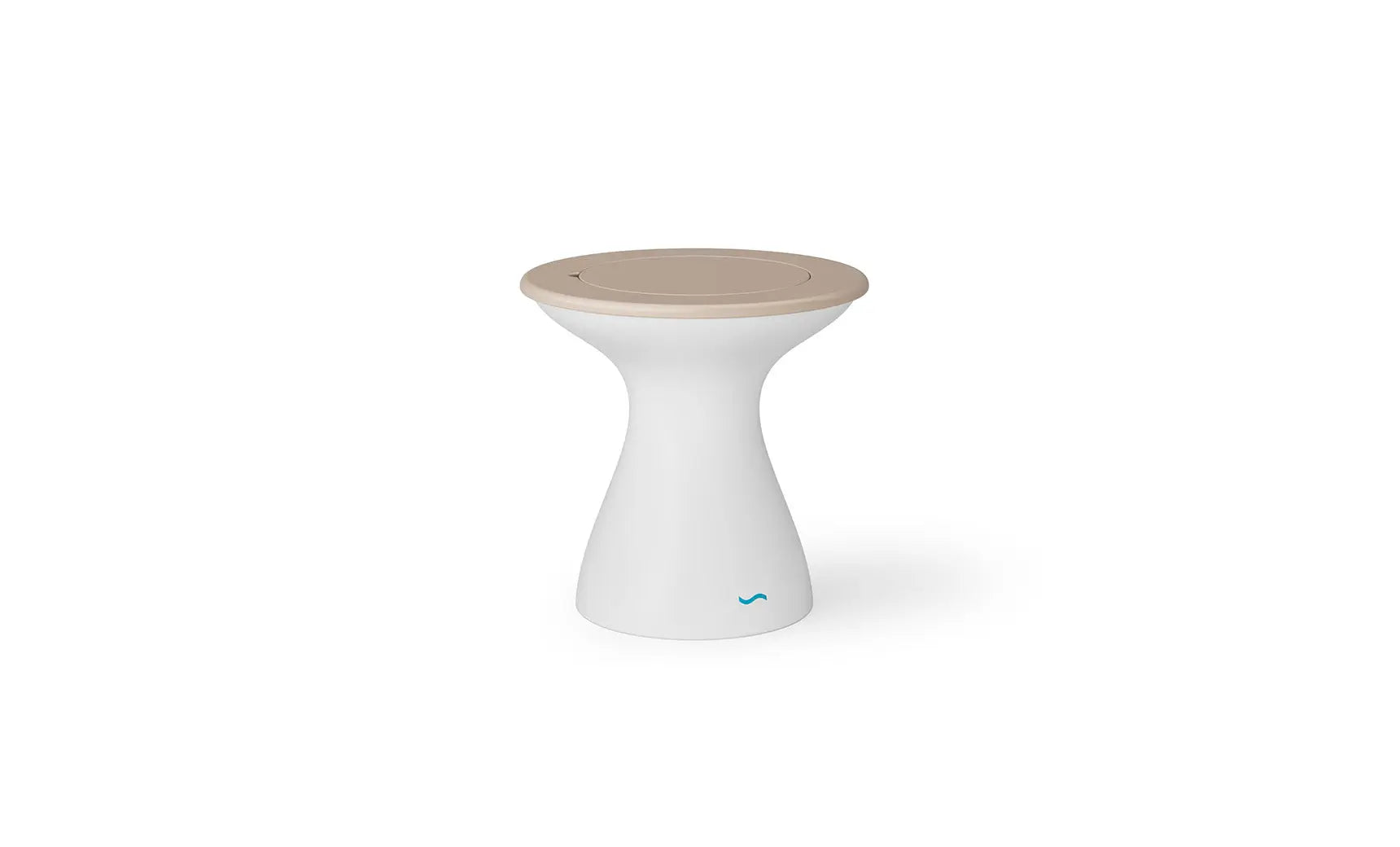 Autograph tall ice bin side table with a blue exterior and wheels for easy mobility.