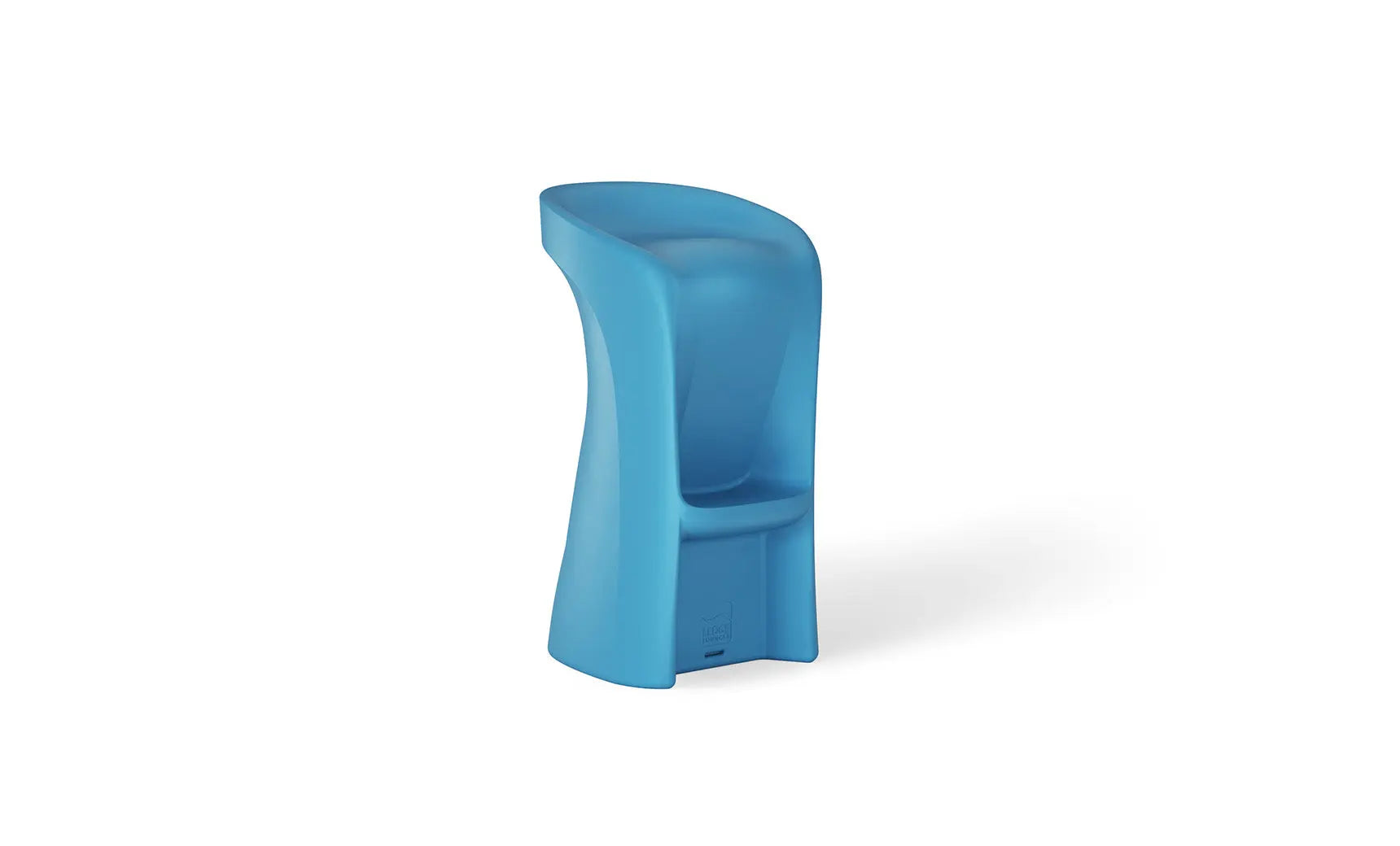 Signature barstool in black leather with metal legs and a high backrest.