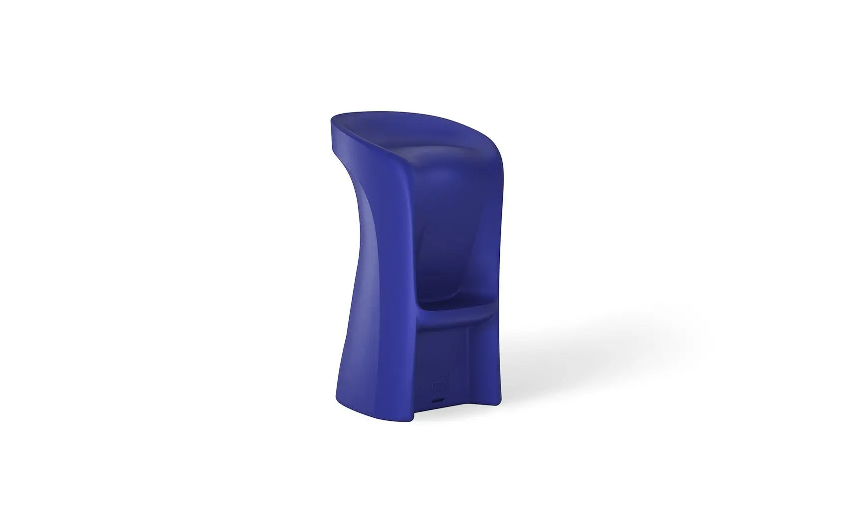 Signature barstool in black leather with metal legs and a high backrest
