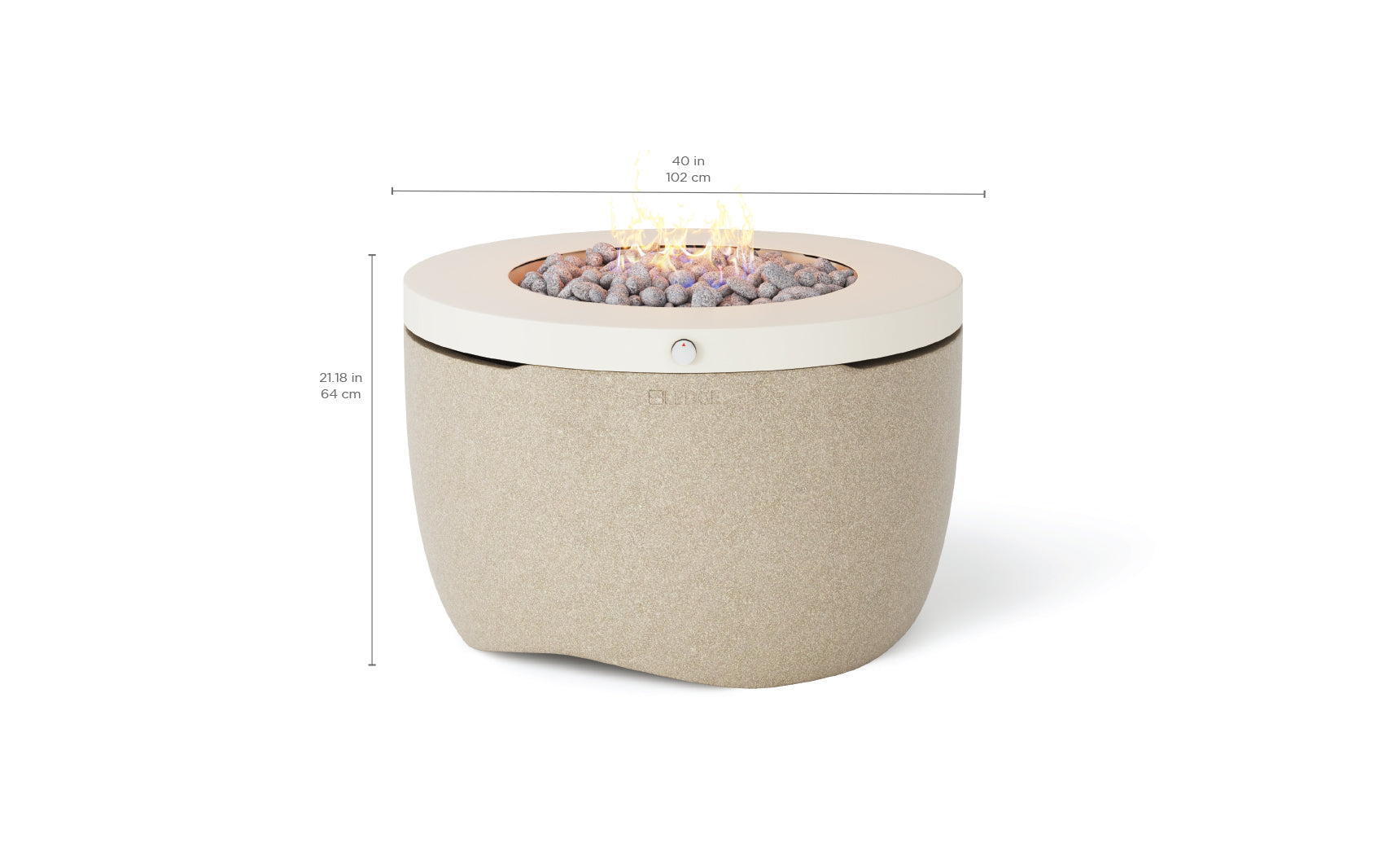 Halo firepit with gray stone surround and blue flame feature