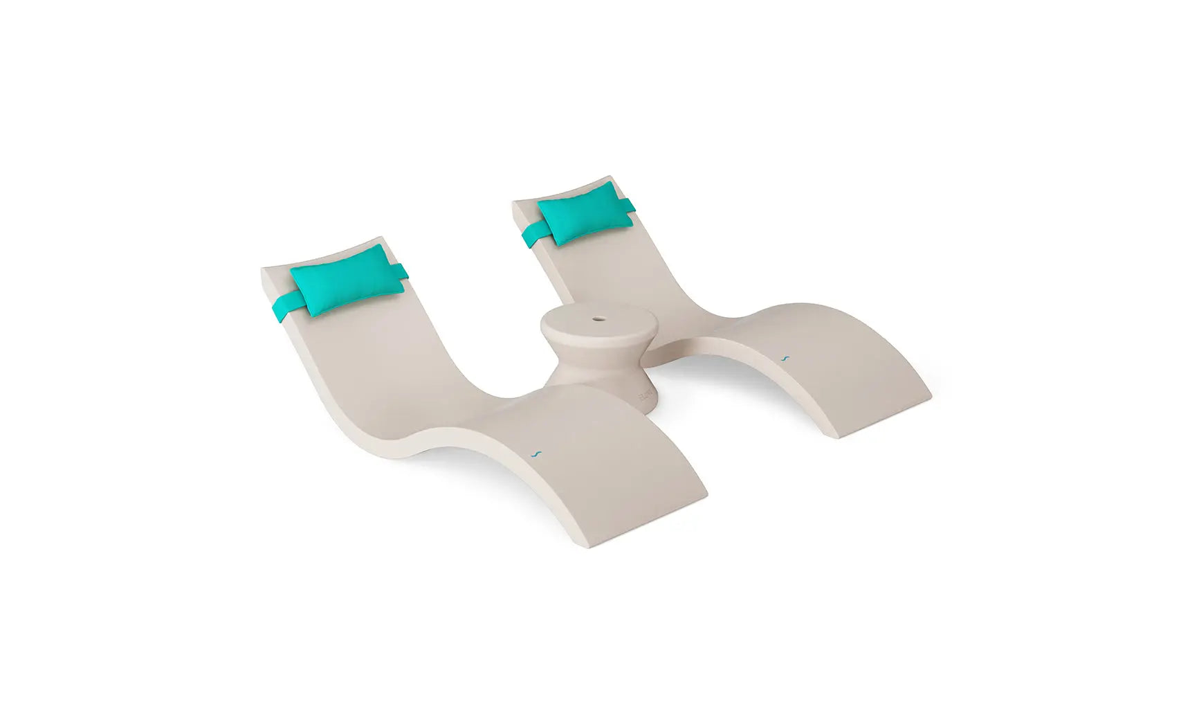 Signature chaise headrest pillow paired with a side table for in-pool use, both in a modern design.