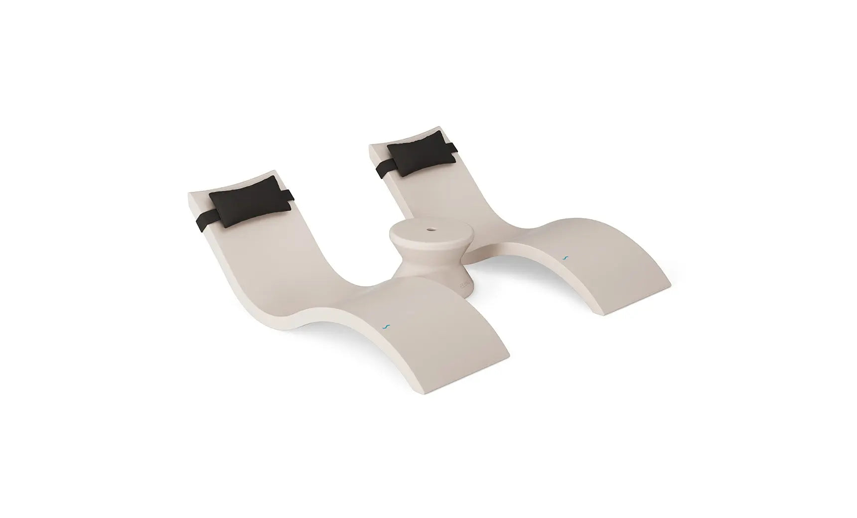 Signature chaise headrest pillow paired with a side table for in-pool use, both made of durable materials.