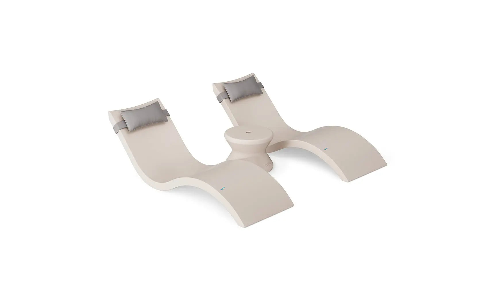 Signature chaise headrest pillow paired with a side table for in-pool use, both made of durable materials.