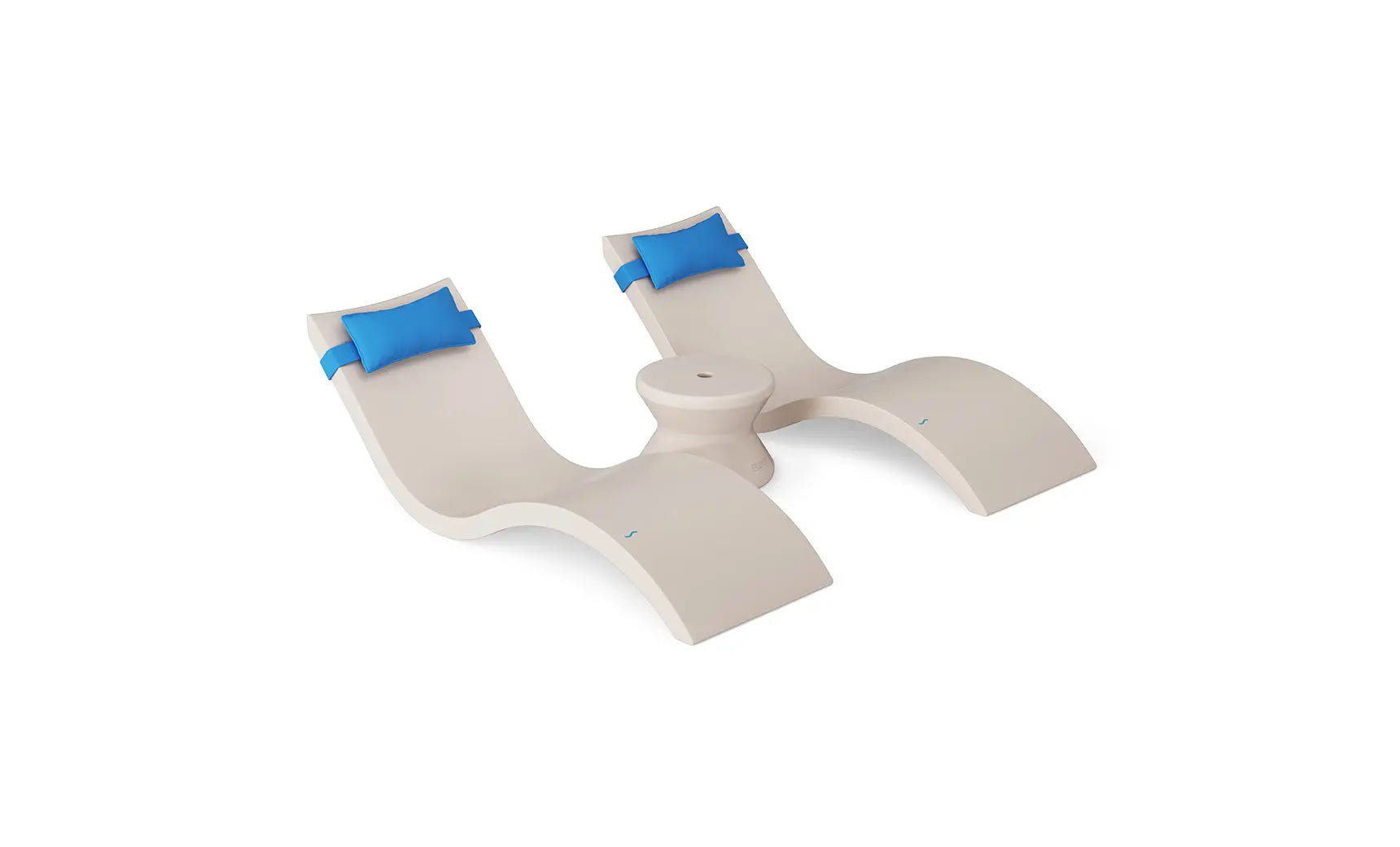 Signature chaise headrest pillow paired with a side table for in-pool use.