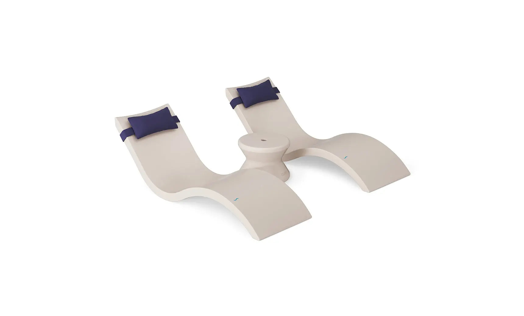 Signature chaise headrest pillow paired with a side table for in-pool use, both in a modern design.