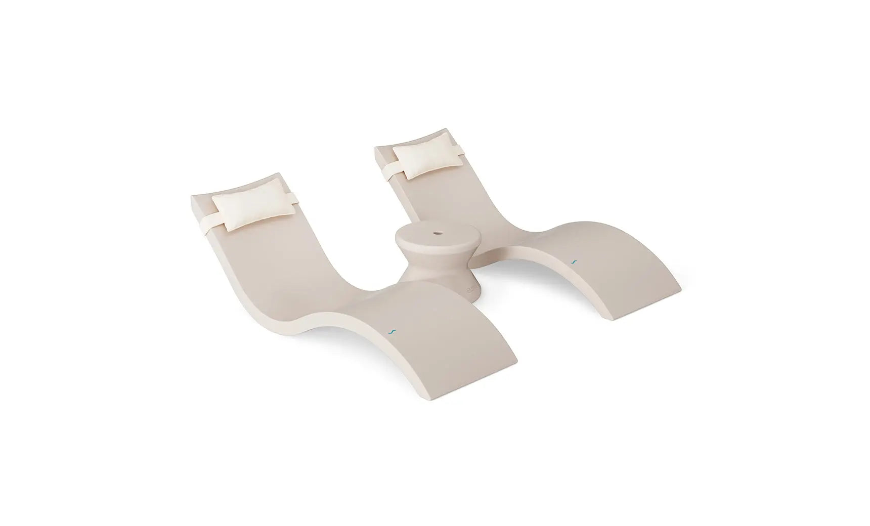 Signature chaise headrest pillow paired with a side table for in-pool use.