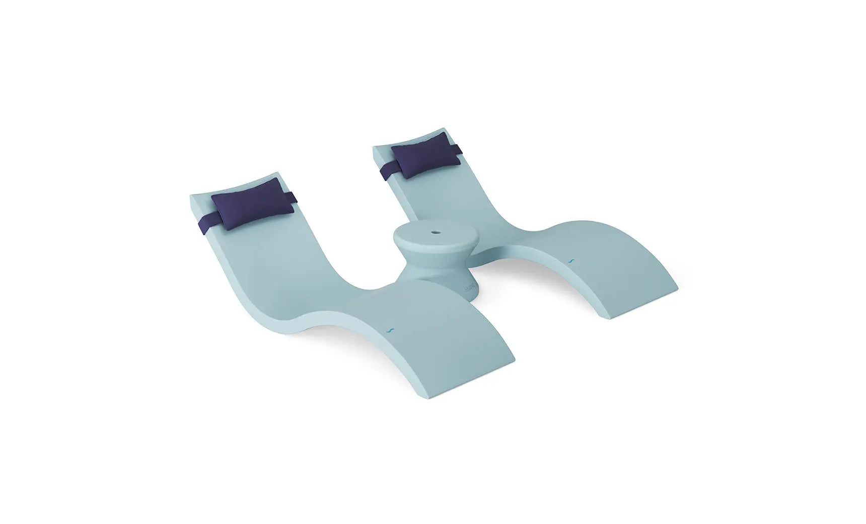Signature chaise headrest pillow paired with a side table for in-pool use.