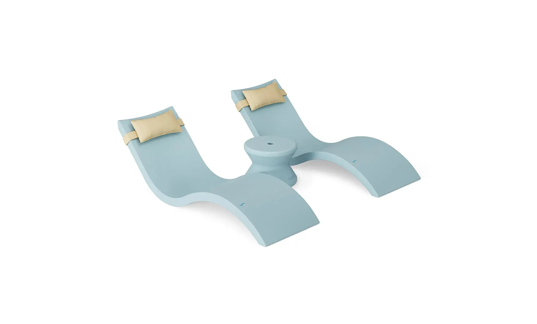 Signature chaise headrest pillow paired with a side table for in-pool use.