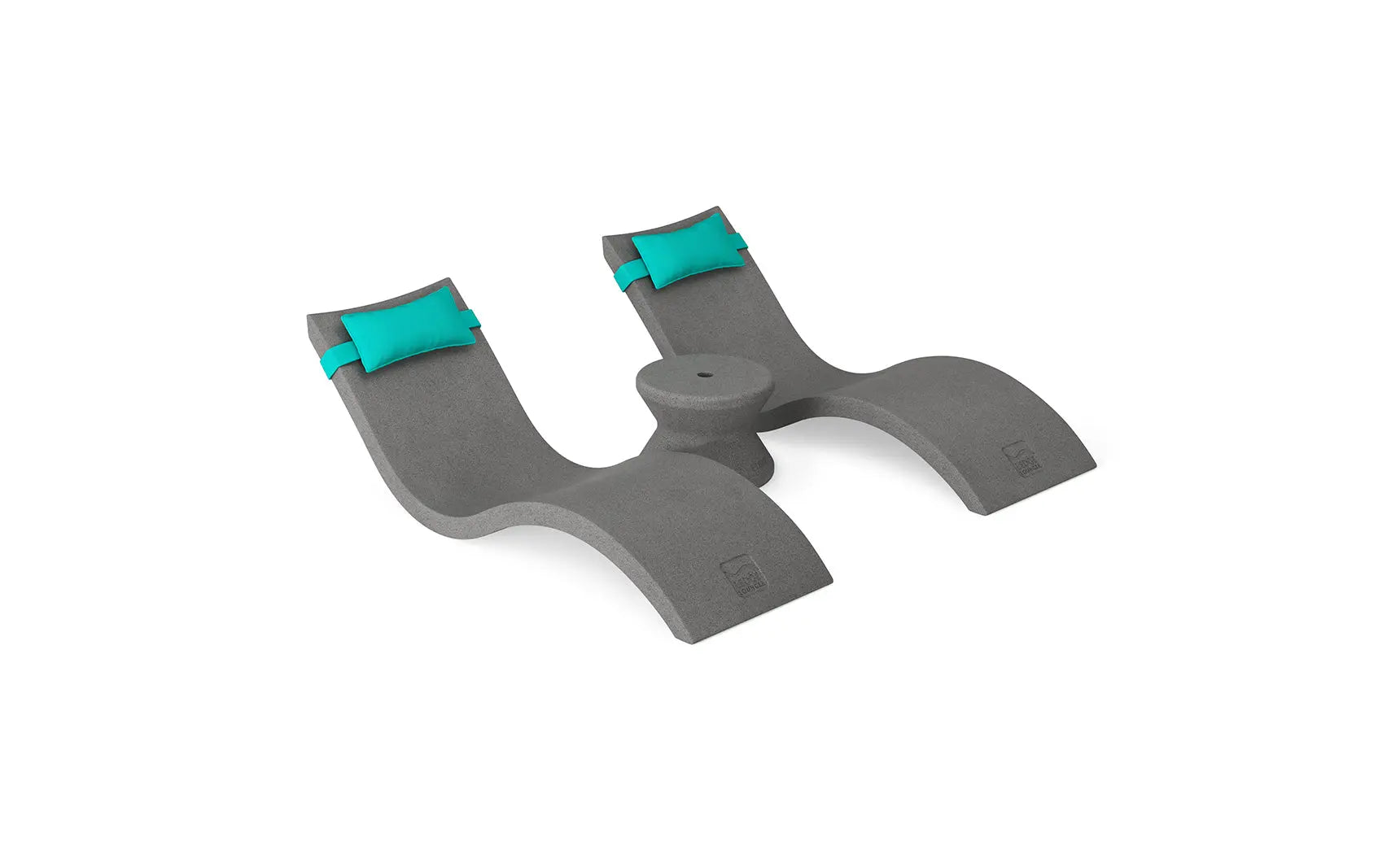 Signature chaise headrest pillow paired with a side table for in-pool use.