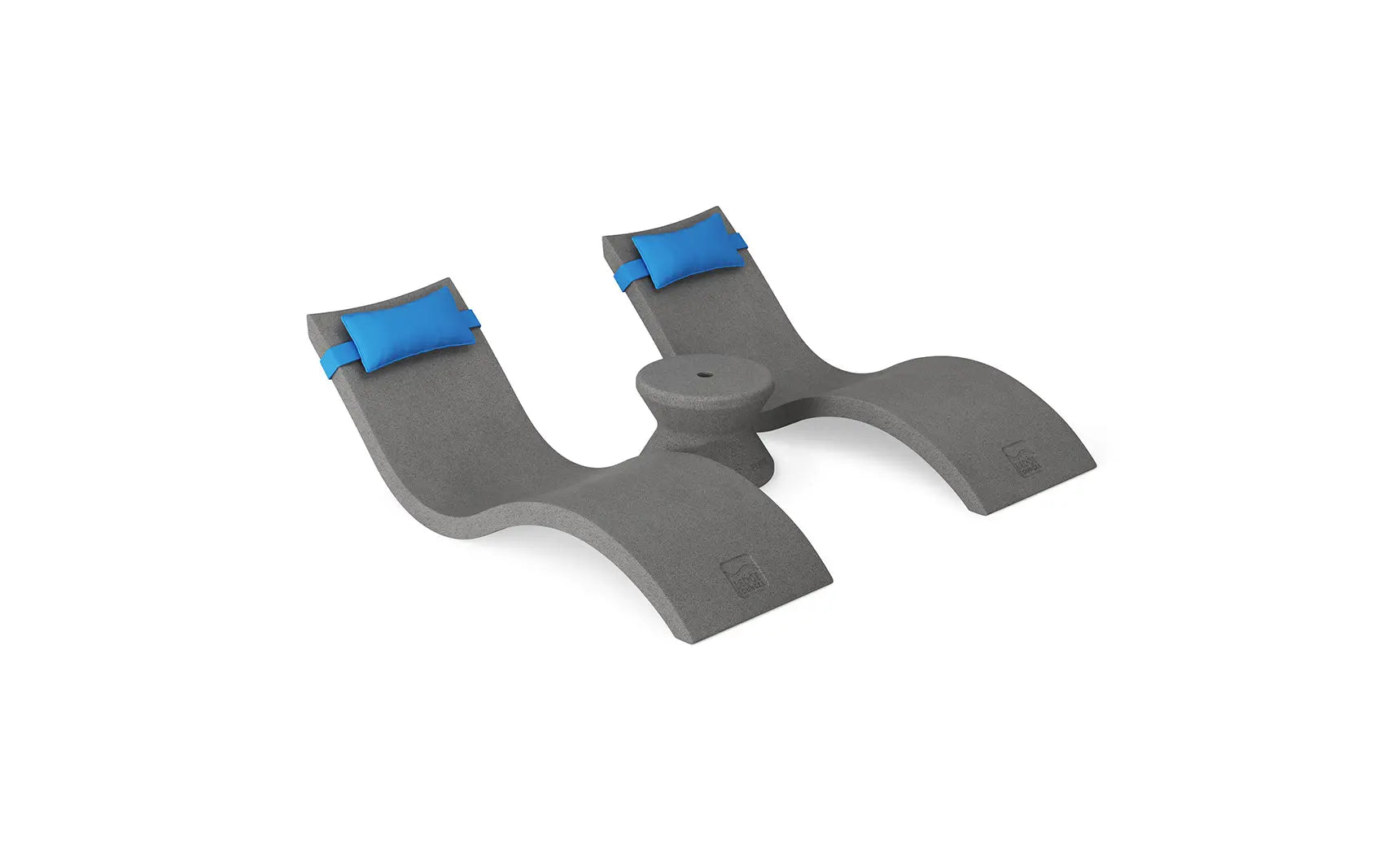 Signature chaise headrest pillow paired with a side table for in-pool use, both in a modern design.