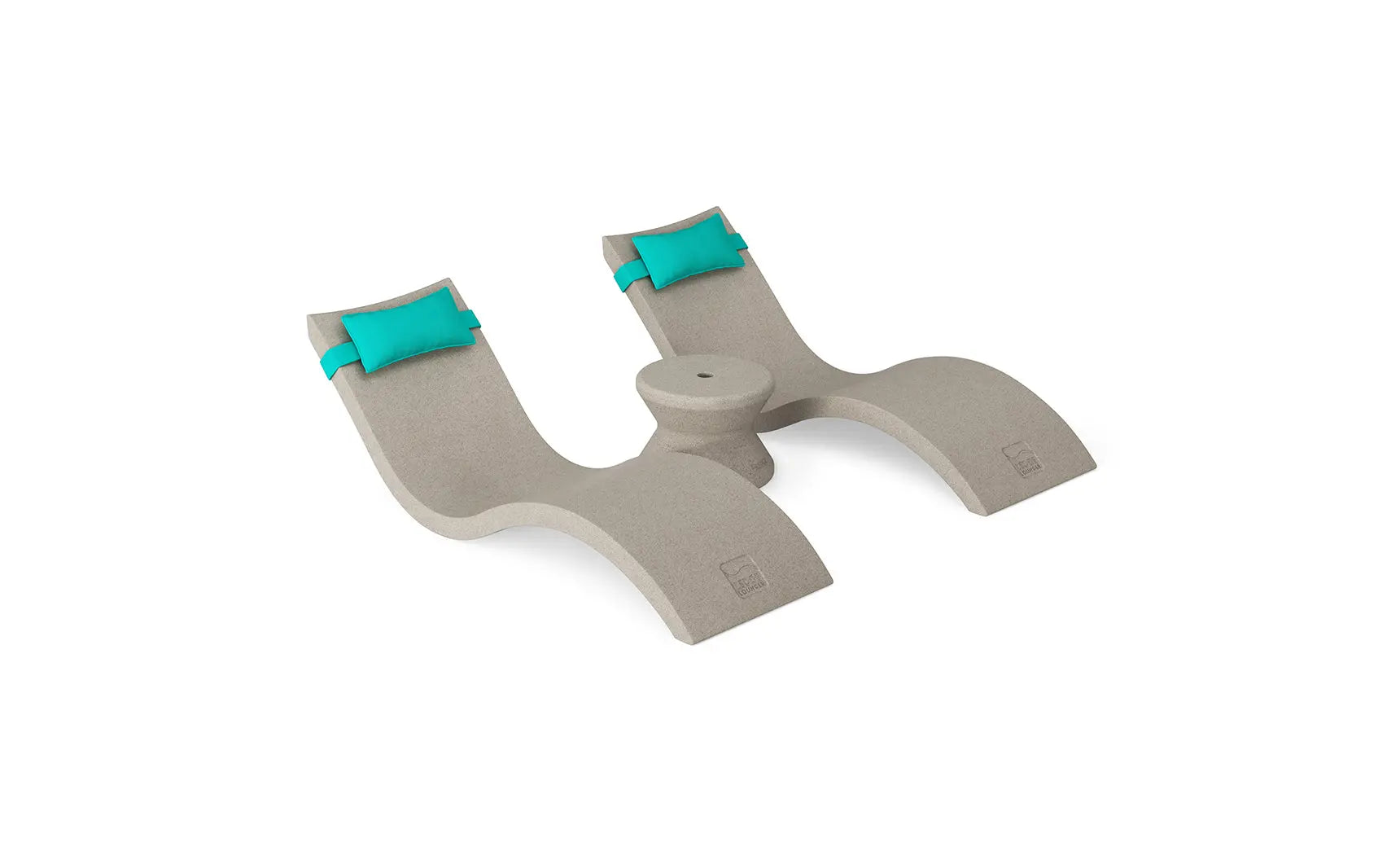 Signature chaise headrest pillow paired with a side table for in-pool use, both made of durable materials.