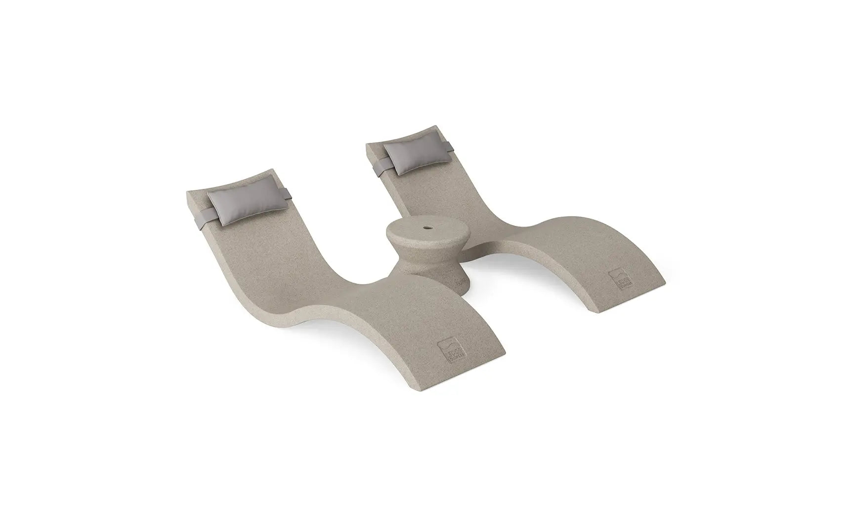 Signature chaise headrest pillow paired with a side table for in-pool use.