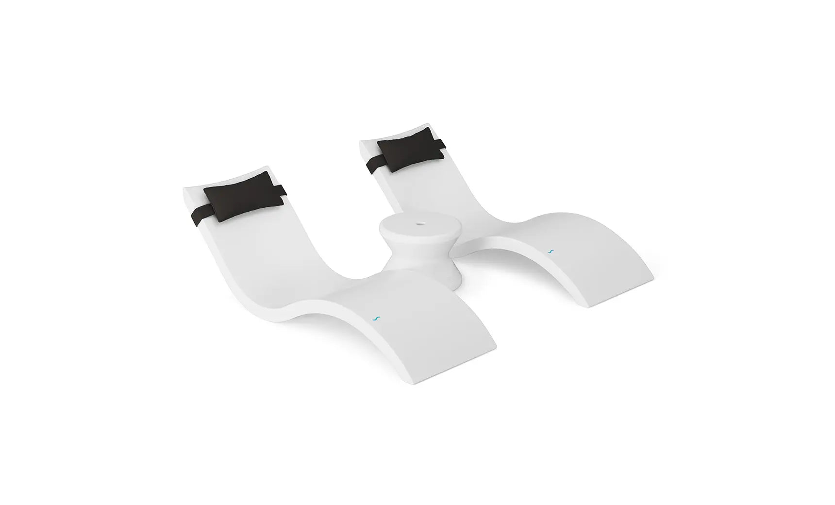 Signature chaise headrest pillow paired with a side table for in-pool use, both in a modern design.