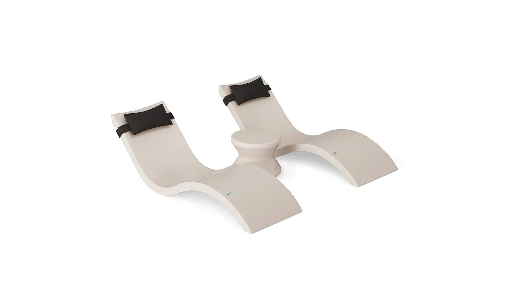 Signature chaise headrest pillow paired with a side table for in-pool use, both made of durable materials.
