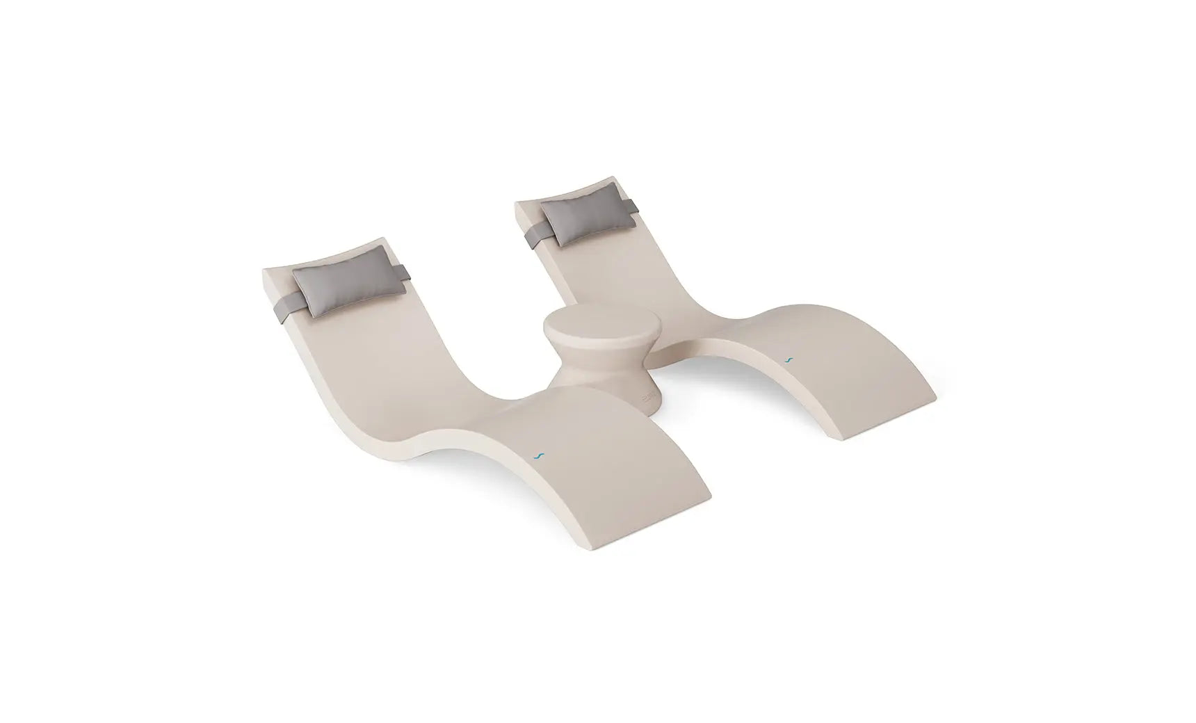 Signature chaise headrest pillow paired with a side table for in-pool use, both made of durable materials.