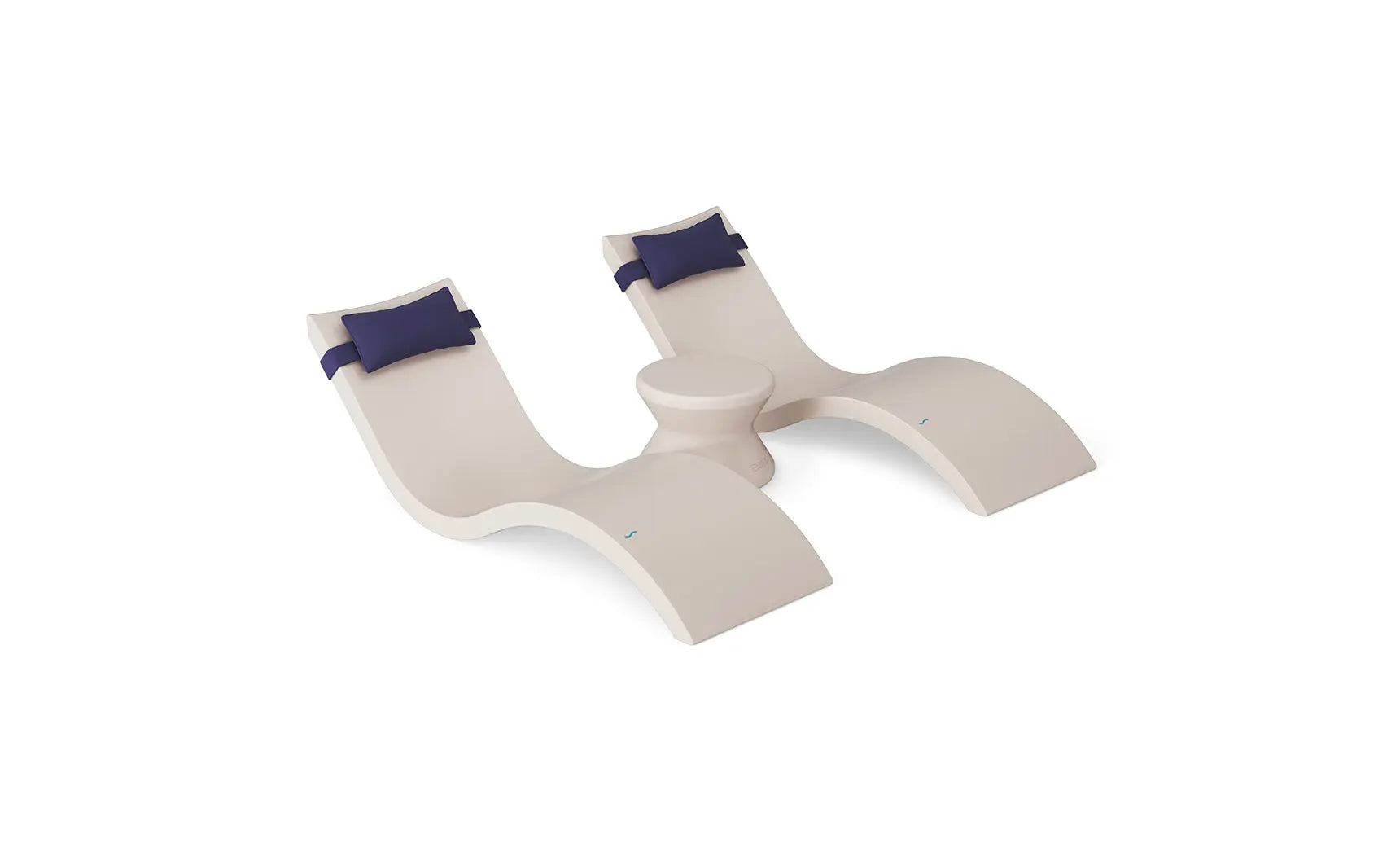 Signature chaise headrest pillow paired with a side table for in-pool use, both made of durable materials.