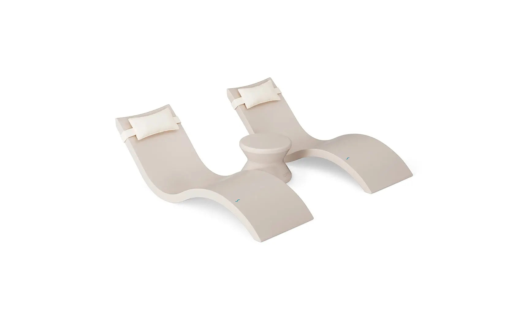 Signature chaise headrest pillow paired with a side table for in-pool use.