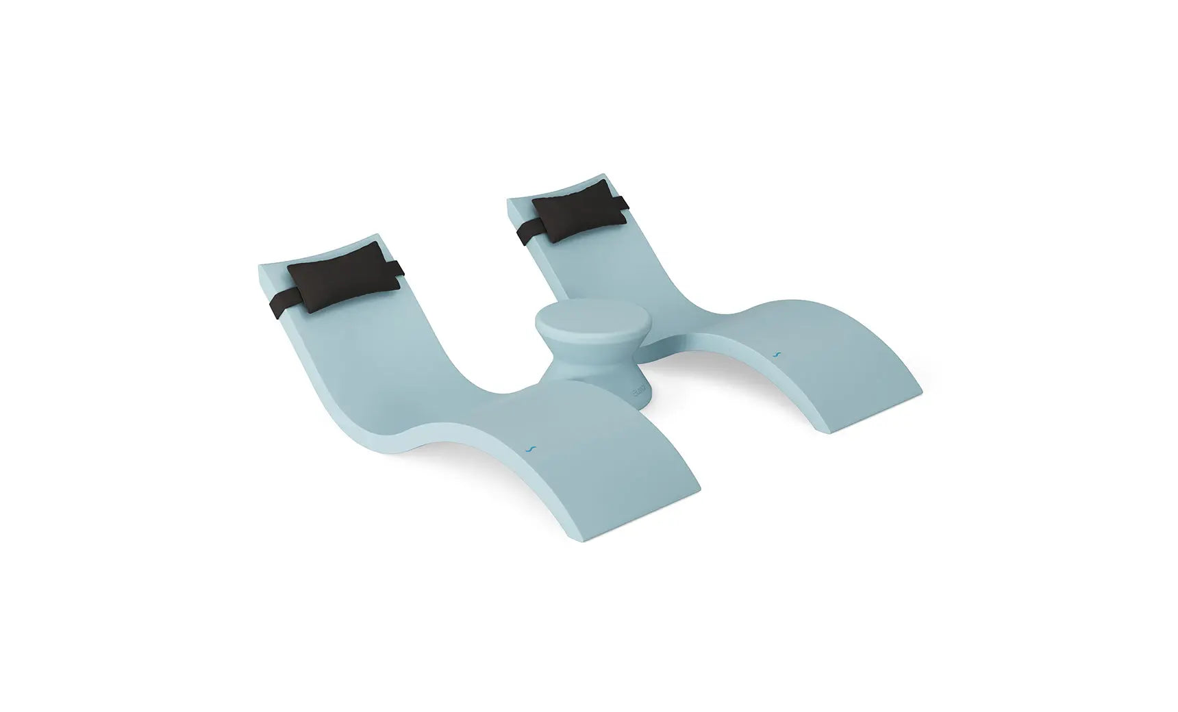 Signature chaise headrest pillow paired with a side table for in-pool use.