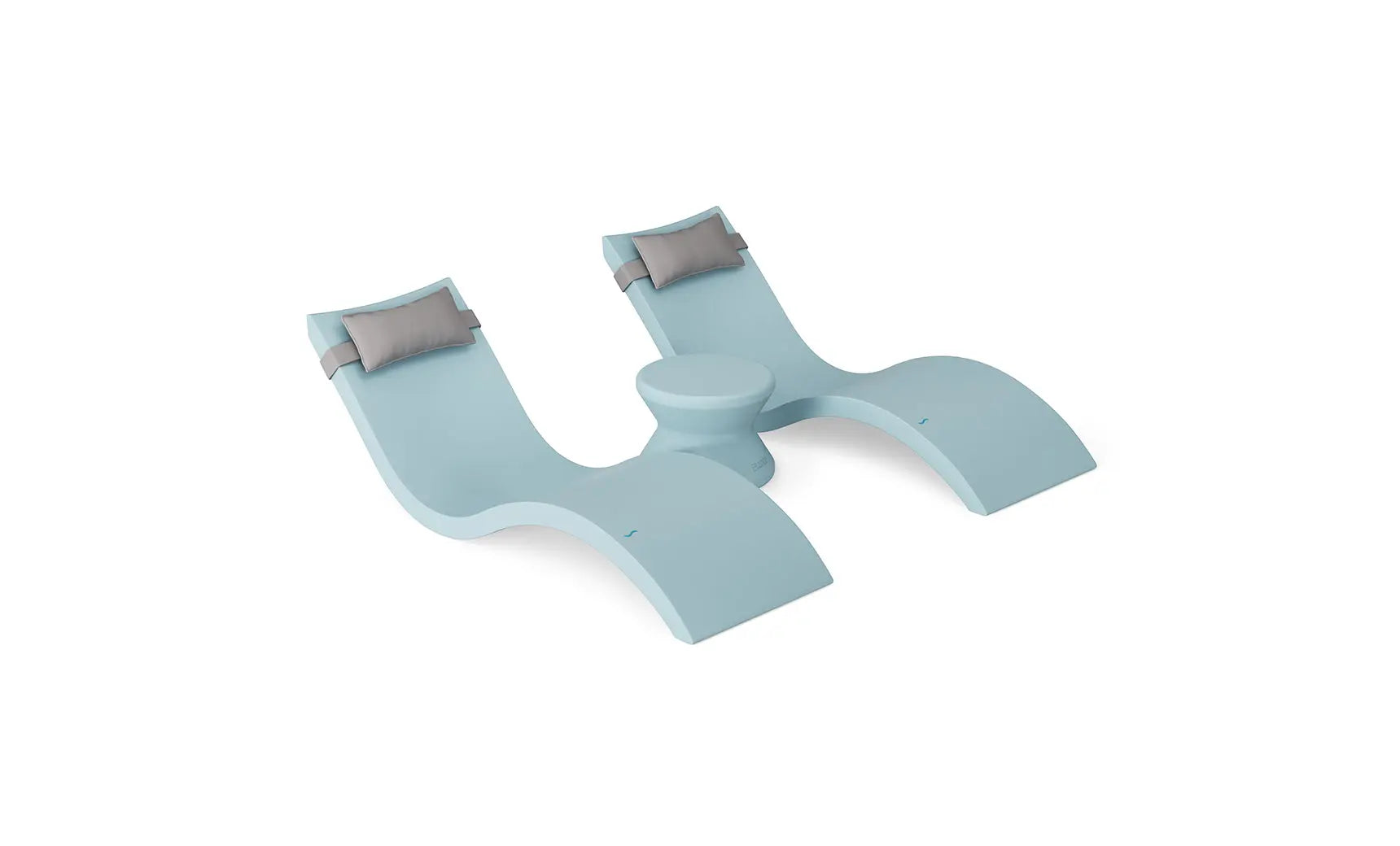 Signature chaise headrest pillow paired with a side table for in-pool use, both made of durable materials.