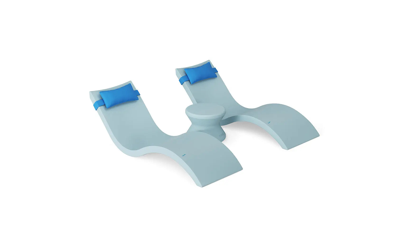 Signature chaise headrest pillow paired with a side table for in-pool use, both in a modern design.