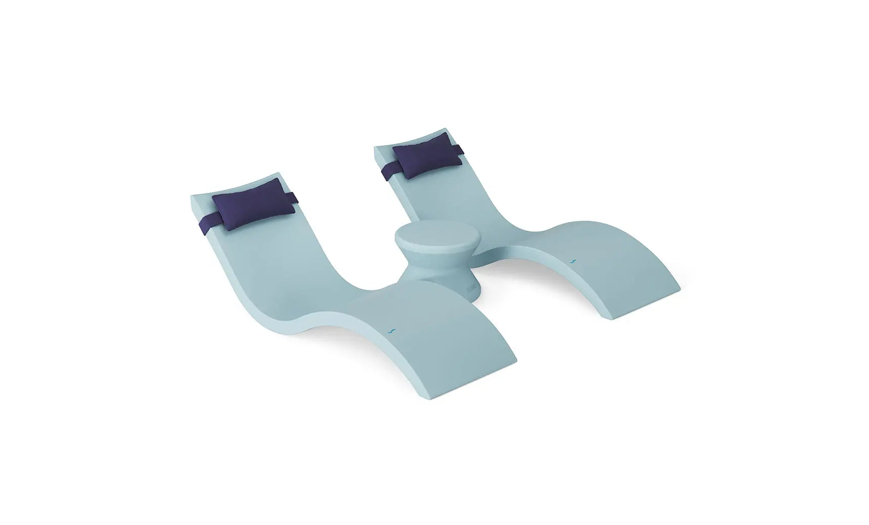 Signature chaise headrest pillow paired with a side table for in-pool use.