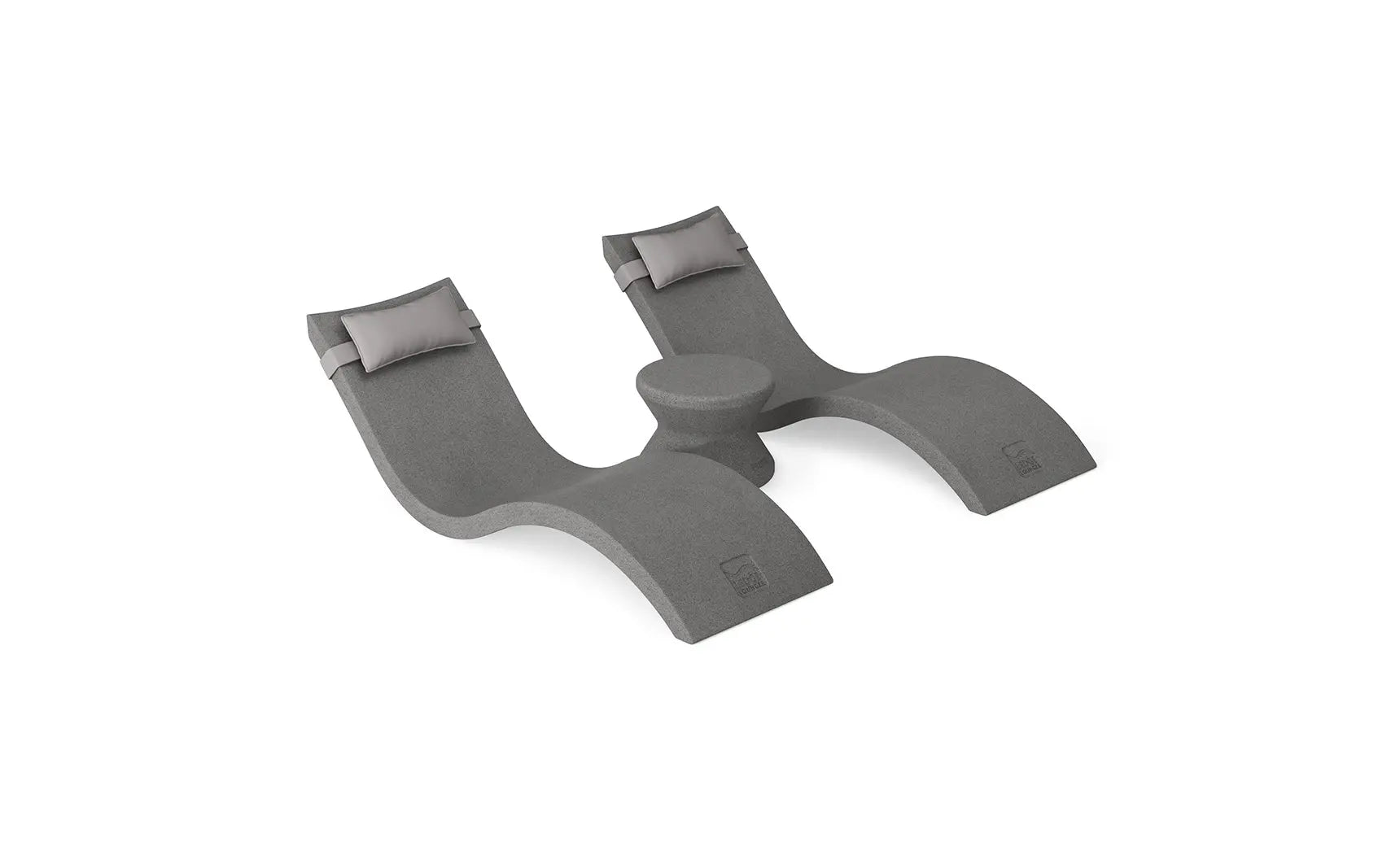 Signature chaise headrest pillow paired with a side table for in-pool use.