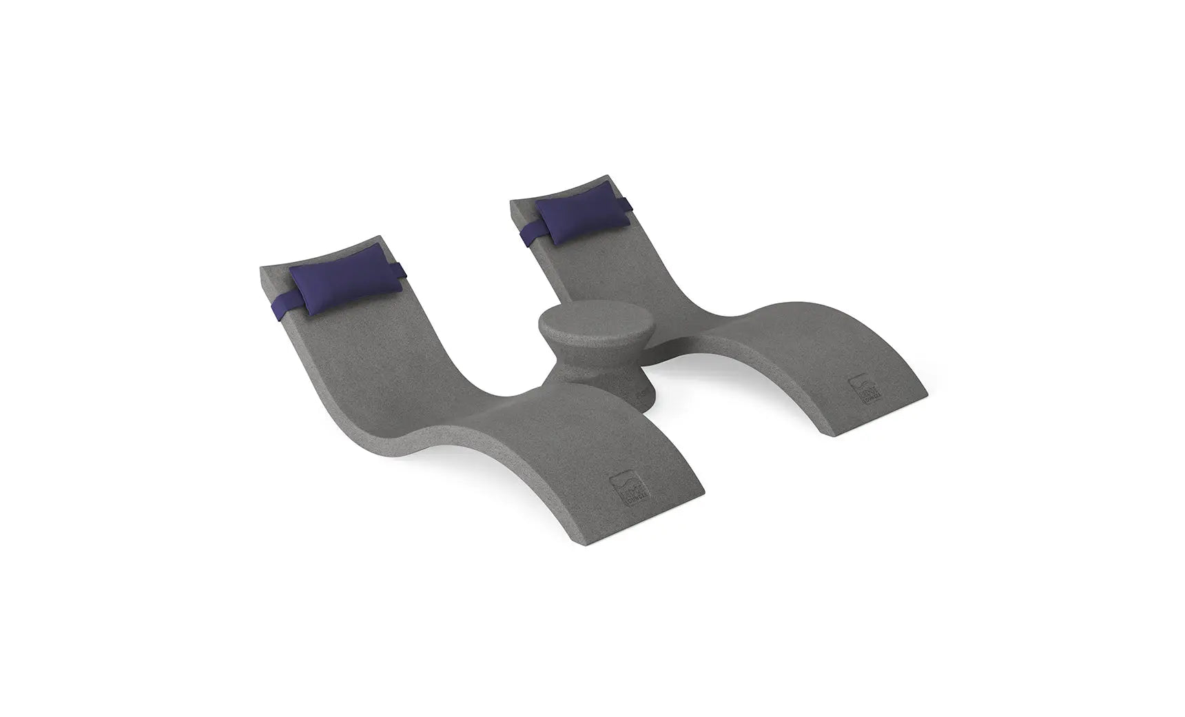 Signature chaise headrest pillow paired with a side table for in-pool use, both made of durable materials.