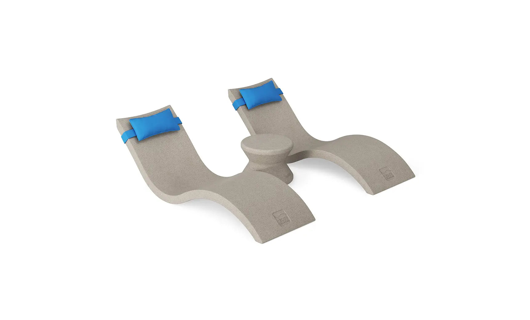 Signature chaise headrest pillow paired with a side table for in-pool use.