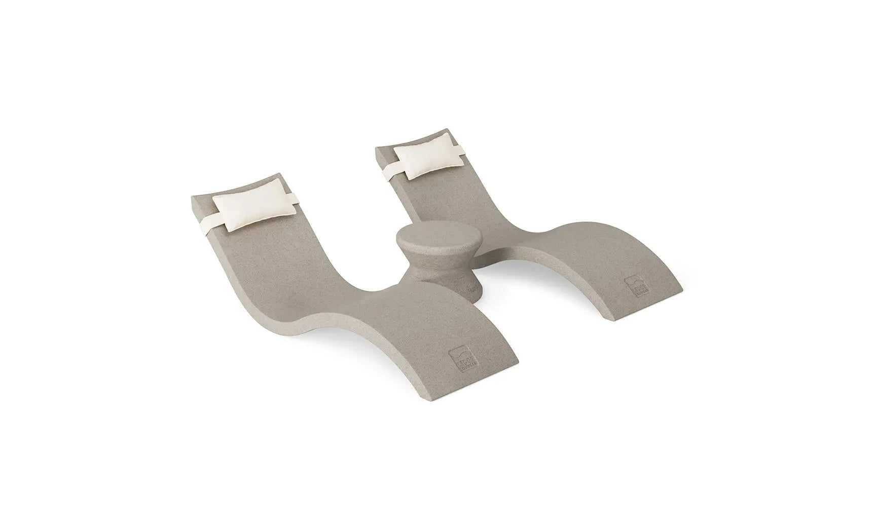 Signature chaise headrest pillow paired with a side table for in-pool use, both made of durable materials.