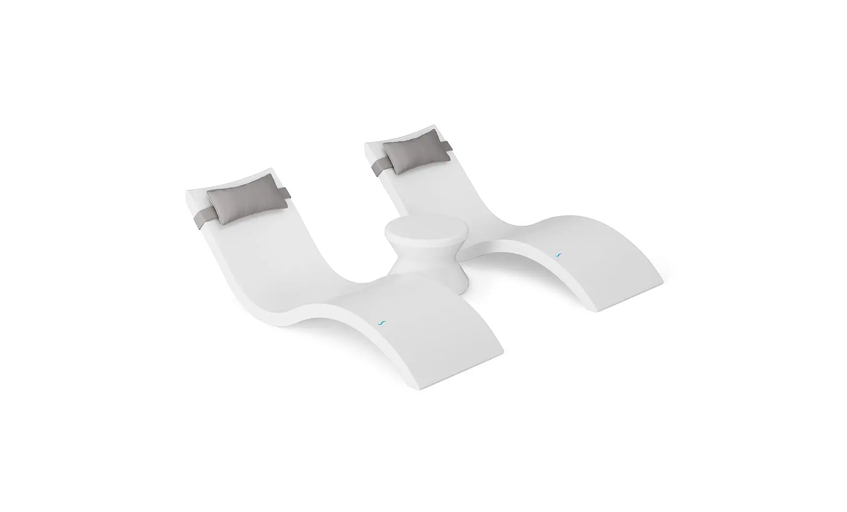 Signature chaise headrest pillow paired with a side table for in-pool use, both made of durable materials.