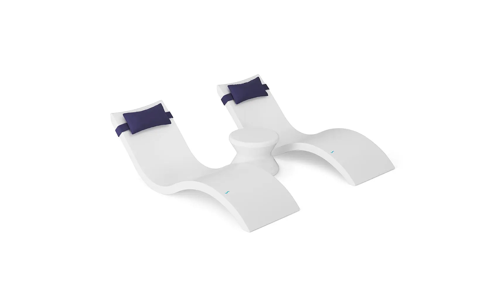 Signature chaise headrest pillow paired with a side table for in-pool use, both made of durable materials.