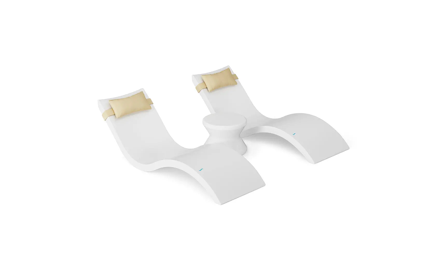 Signature chaise headrest pillow paired with a side table for in-pool use, both made of durable materials.